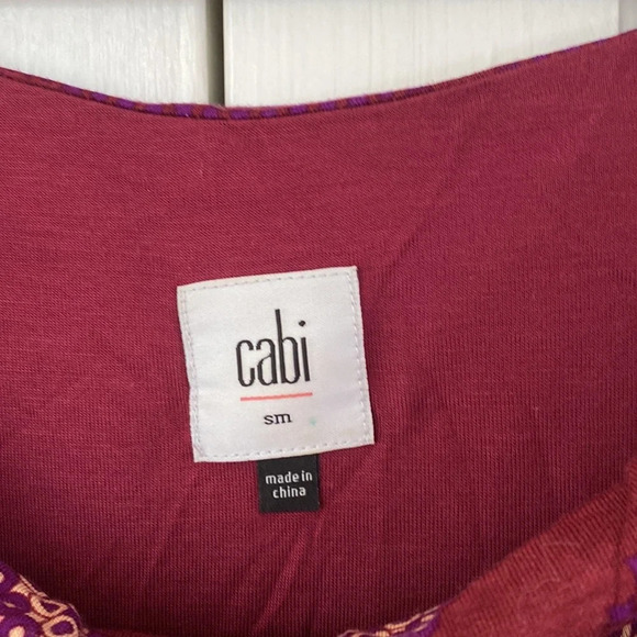 CAbi #3084 Celebrate Geometric Dot Drape Neck Maroon Cream Purple Blouse Rayon S - Picture 3 of 10